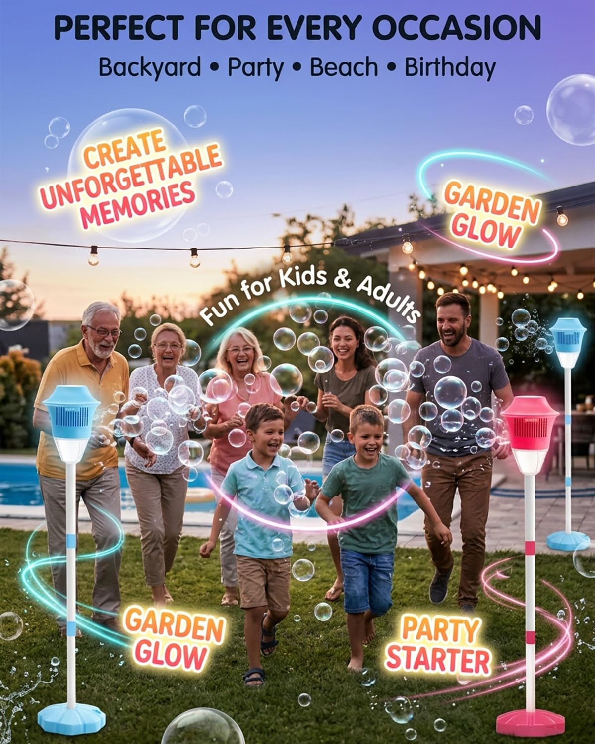 Automatic Bubble Machine 2-in-1 Lantern Stand with Adjustable Height Rechargeable Design Built-in Lights Music for Handheld & Standing Use Ideal for Indoor Outdoor Parties Birthday(Red) — view 7