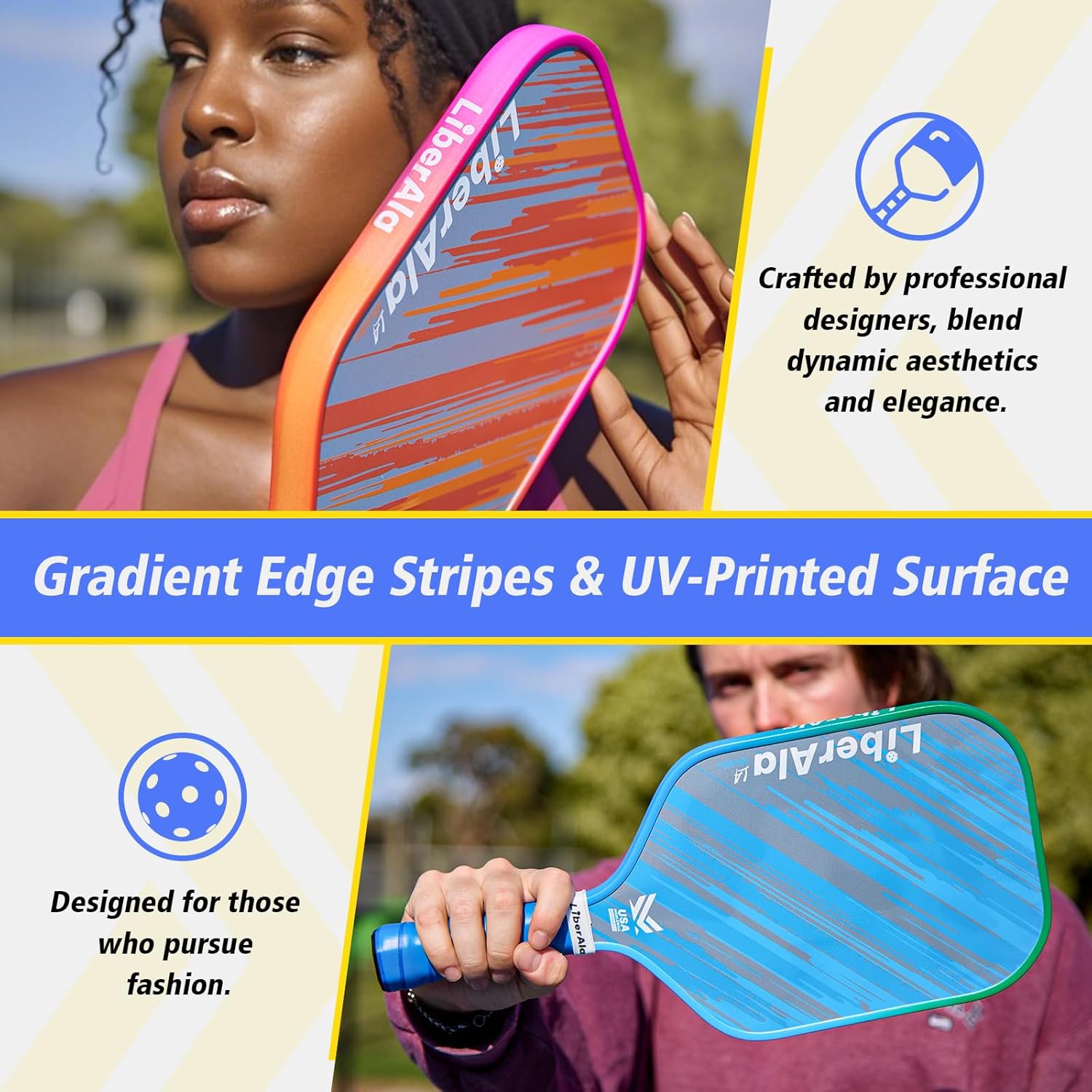 Pickleball Paddles & Set of 2, USAPA Approved Carbon Fiber Pickle Ball Paddle, PP Honeycomb Core, Lightweight & Comfort Grip for Beginners, Pros, Men, Women, Adults, Kids