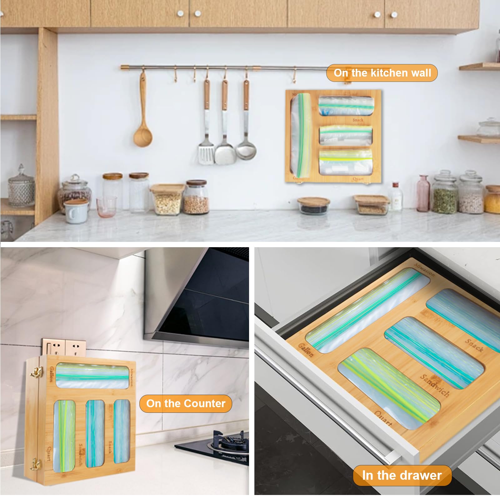Ziplock Bag Storage Organizer, Bamboo Baggie Organizer For Drawer