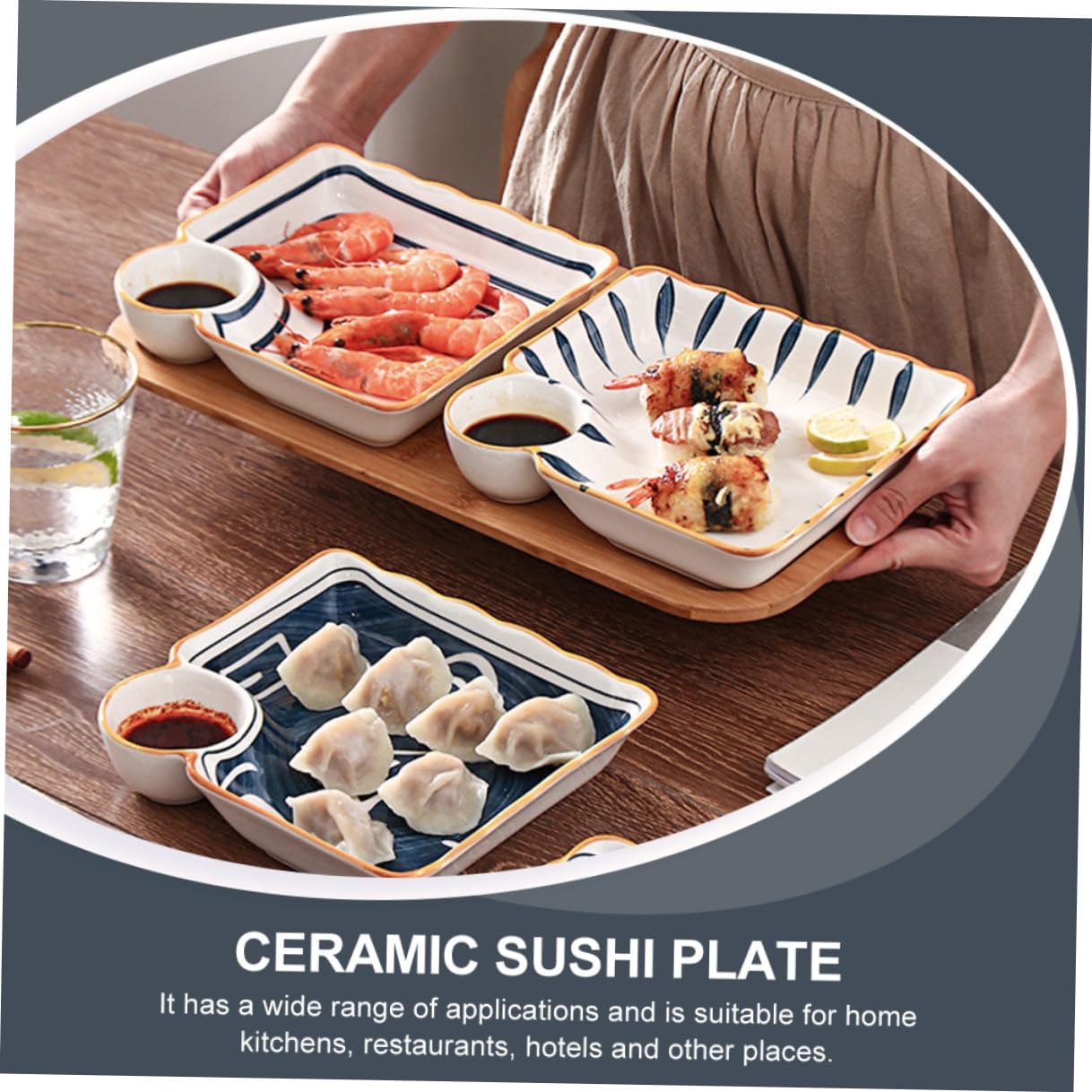 Ciieeo 4 Pcs Ceramic Sushi Plates and Square Divided Trays Japanese Style Dinnerware Set for Serving Dumplings, Fries, and Dipping Sauces at Home Random Color