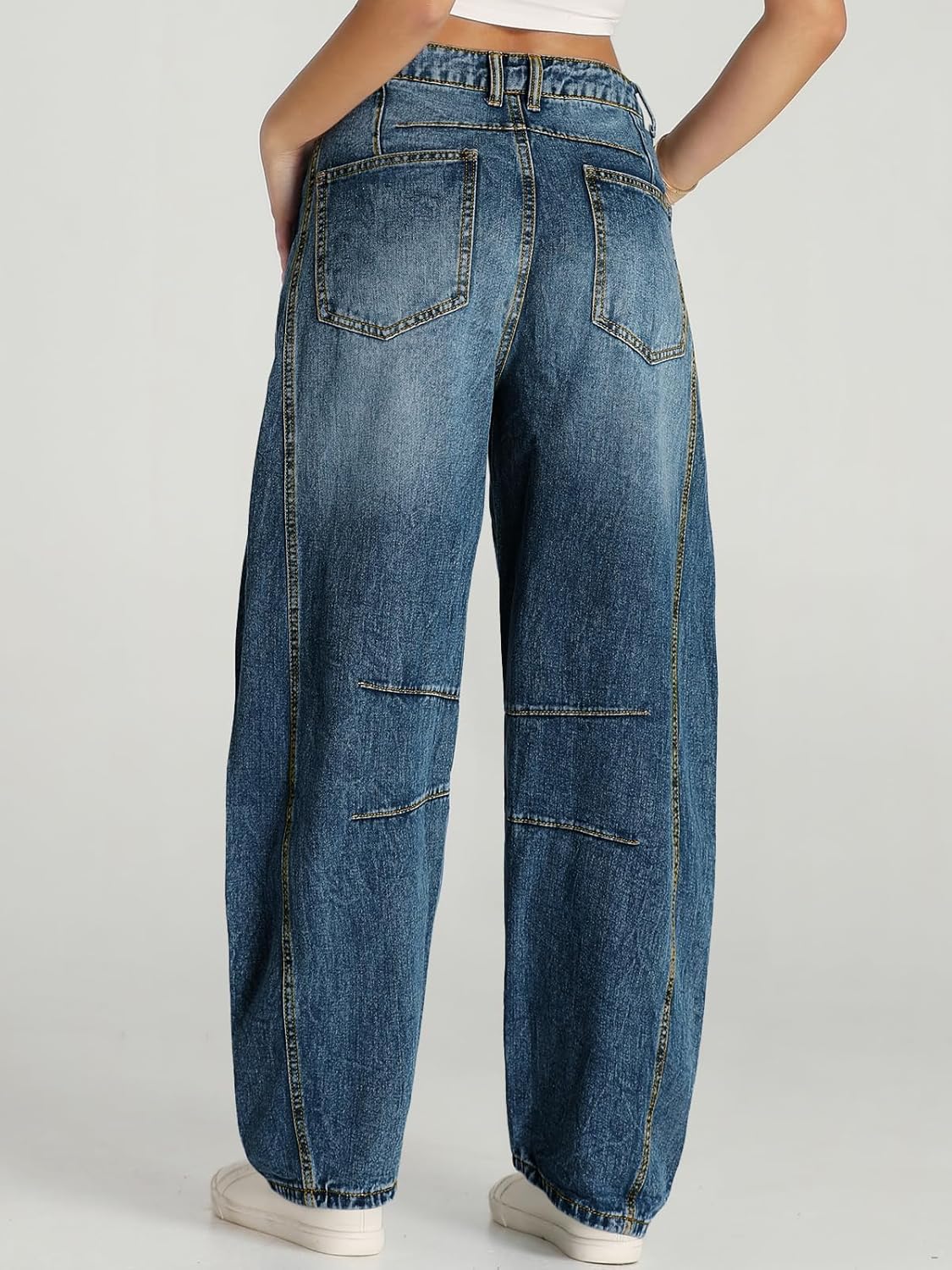 Womens Baggy Boyfriend Jeans Vintage Wide Leg Mid Rise Barrel Denim Ankle Pants Cropped Jeans - Image 5