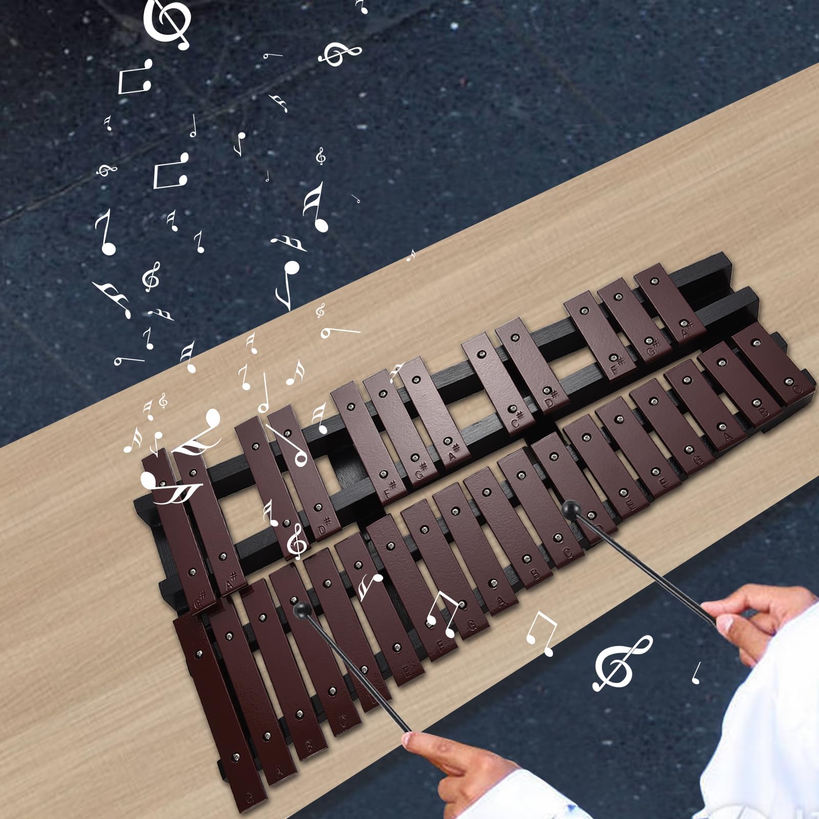 Btuty Glockenspiel 30 Note Xilofono Pieghevole Cornice in Legno Barre in Alluminio Spessore 5 mm Strumento Musicale a Percussione con Borsa per Il Trasporto