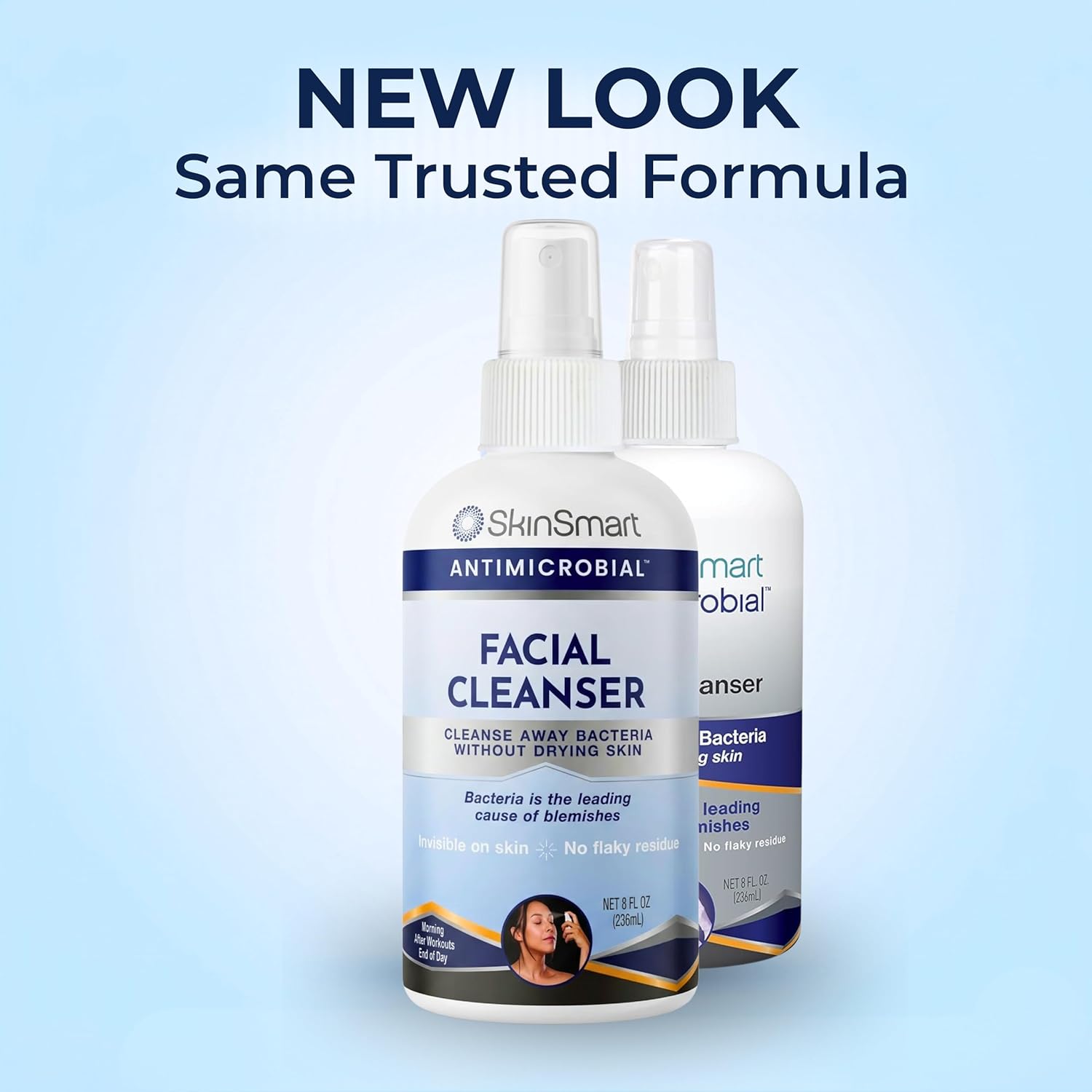 SkinSmart Antimicrobial Facial Cleanser for Breakouts & Blemishes; Hypochlorous Acid Formula Targets Bacteria to Reduce Skin Irritation and Flush Pores Clean, 8 oz Spray, All Ages & All Skin Types