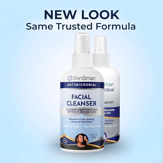 SkinSmart Antimicrobial Facial Cleanser for Breakouts & Blemishes; Hypochlorous Acid Formula Targets Bacteria to Reduce Skin Irritation and Flush Pores Clean, 8 oz Spray, All Ages & All Skin Types