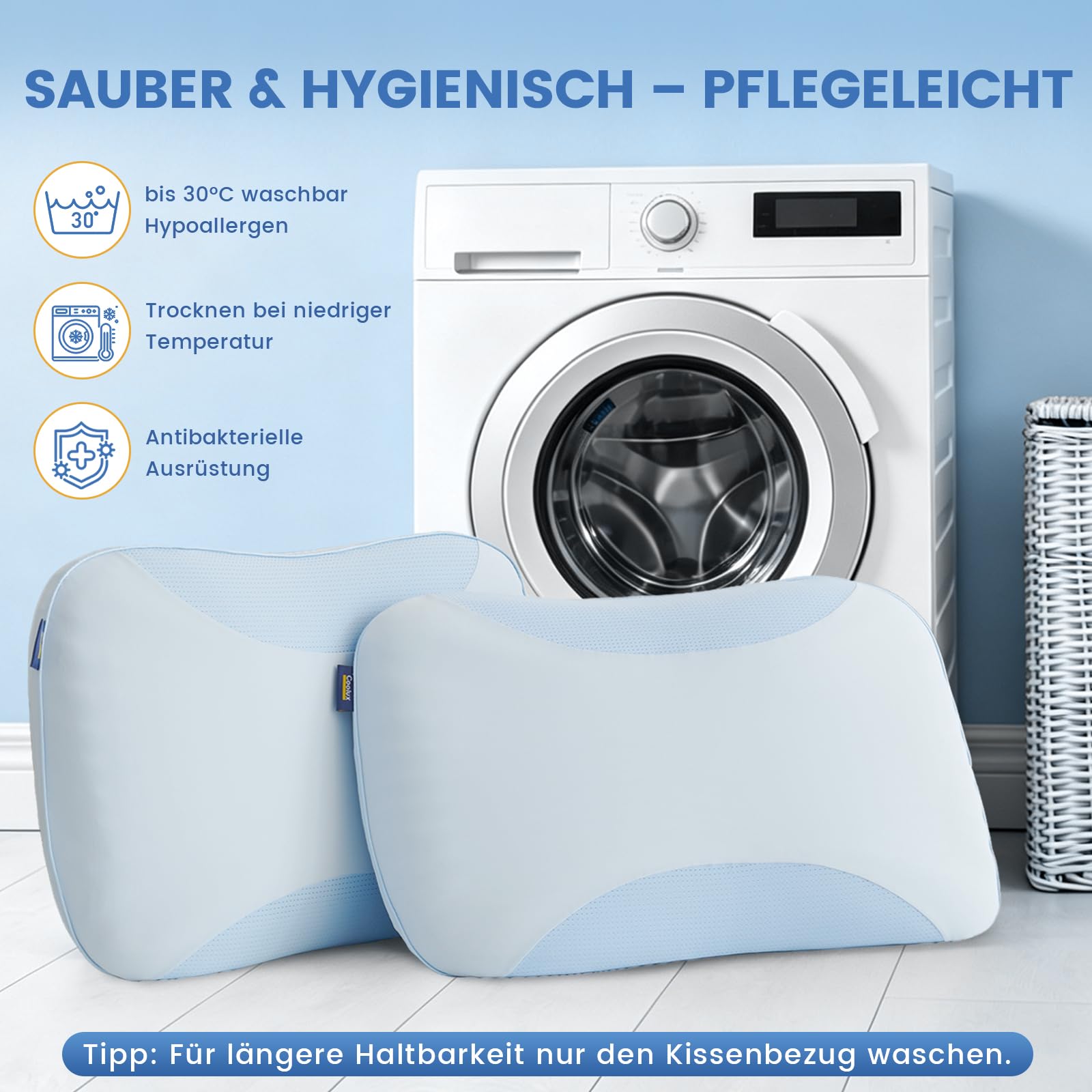 Memory Foam Kühlendes Kopfkissen 40x60 Öko-Tex Nackenkissen | Ergonomisches Memory Foam Kissen für Bauch- und Rückenschläfer, Atmungsaktiv Belüftungskanälen, Abnehmbarer Waschbarer Bezug