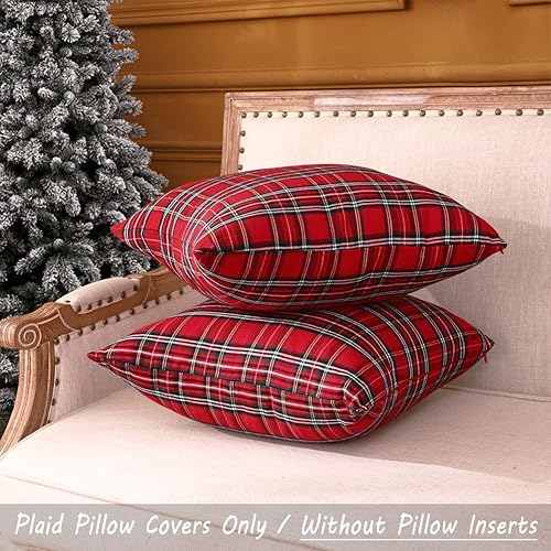 Miniatura 3 de Juego de 2 fundas de almohada de Navidad a cuadros rojos de 20 x 20 pulgadas, fundas de almohada de Navidad para sofá, decoración navideña para