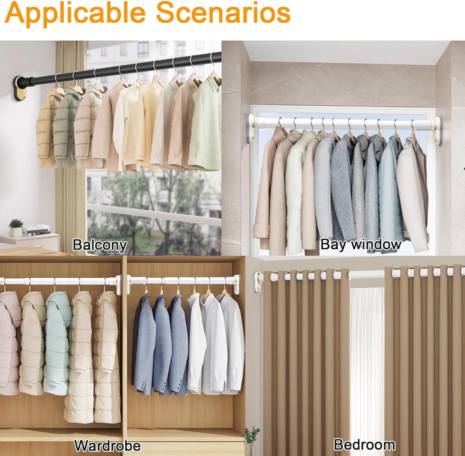 ZIMGOD Closet Rod Anti-silp Clothing Hanger Telescopic Rod, Telescopic Household Clothes Hanging Bar, Adjustable & Heavy Duty Shower Curtain Rod for Balcony Doorway(1.1-2.0m (3.6ft-6.5ft))