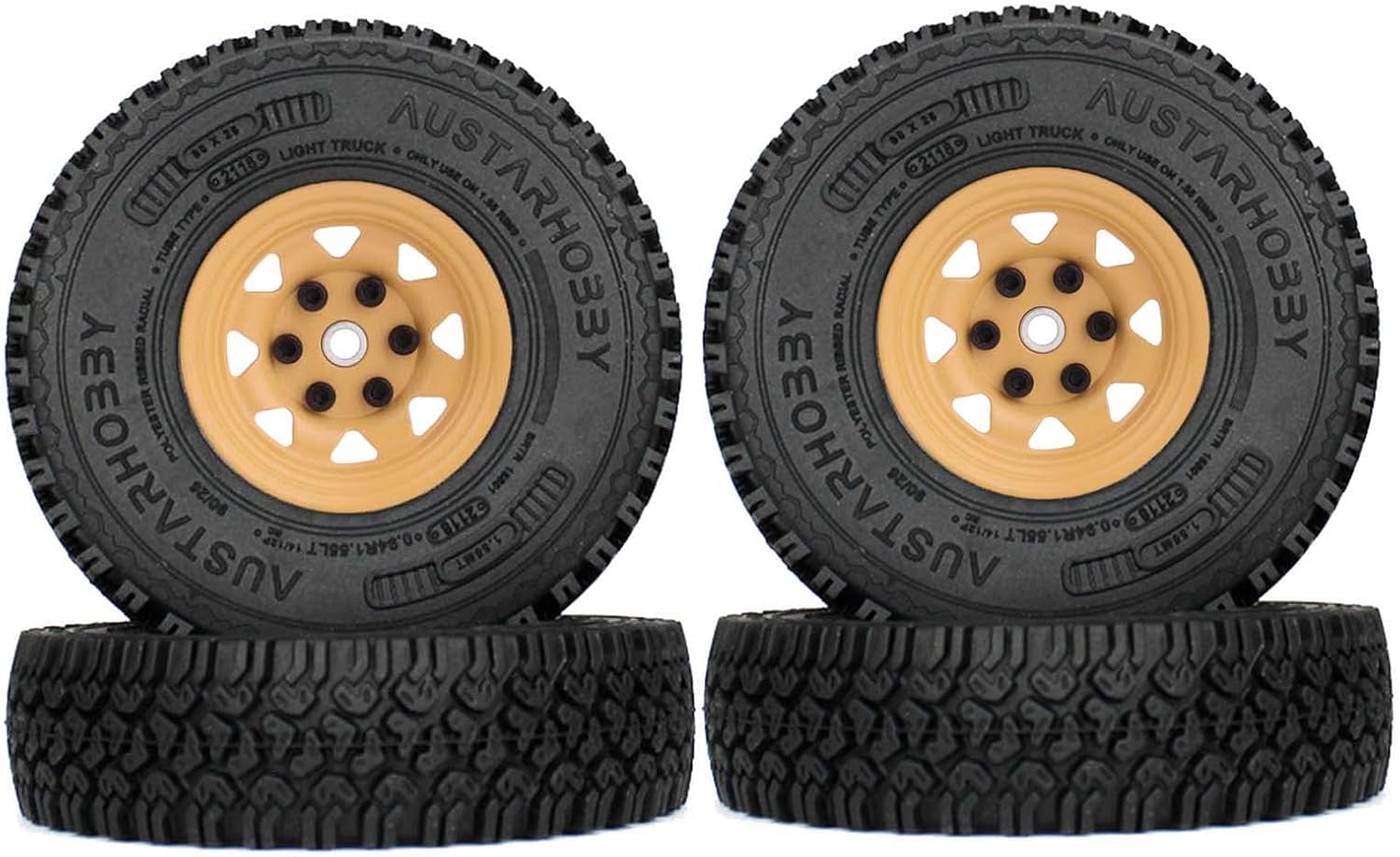 4PCS 90mm Rubber Tire 1.55 inch Metal Beadlock Wheel Tyres for 1:10 RC Crawler Car D90 TF2 Tamiya CC01 LC70 MST JIMNY 90069 (White)