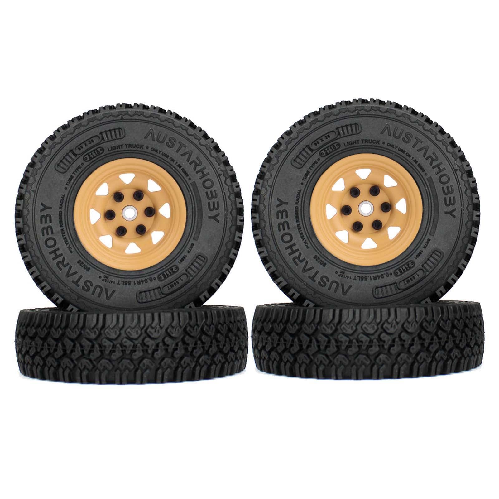 KEEDA 90mm RC Tyres and Metal 1.55 inch Beadlock Wheels for 1/10 RC Crawler Car D90 Pajero TF2 Tamiya CC01 CC02 LC70 LC80 Parts (Yellow)