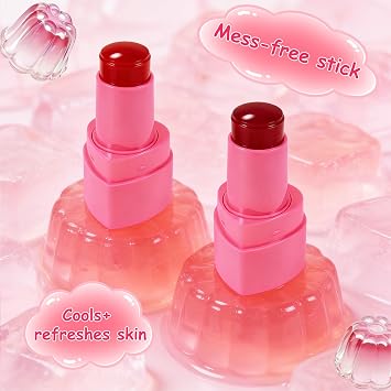 2PCS Jelly Blush Stick for Cheeks,Cooling Water Jelly Tint Stick