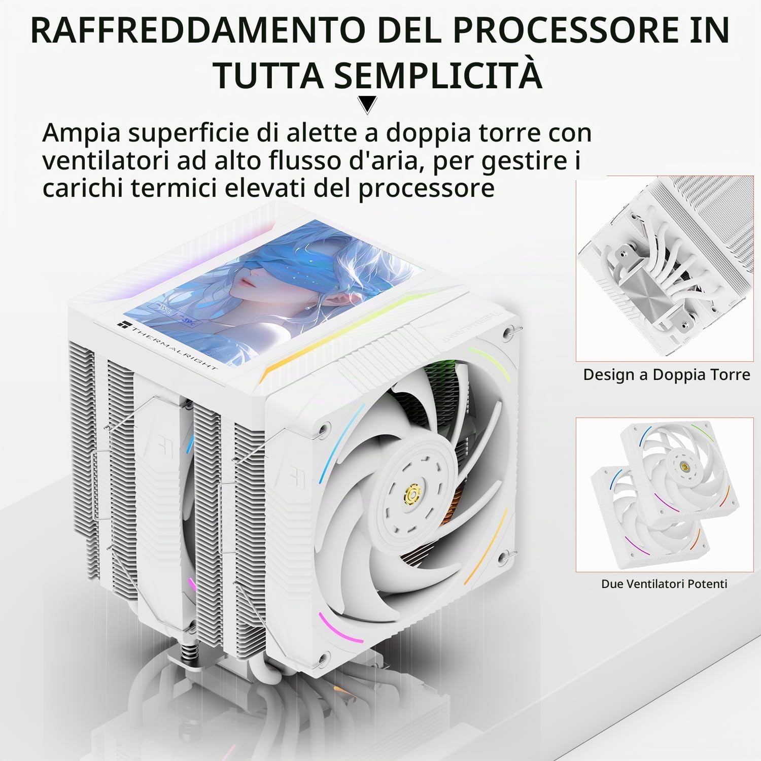 Thermalright Peerless Assassin 120 VISION MAX ARGB Bianco 6 conduttori di calore, display magnetico da 5", risoluzione 480 x 854 per AM4/AM5 e Intel LGA1700/1851