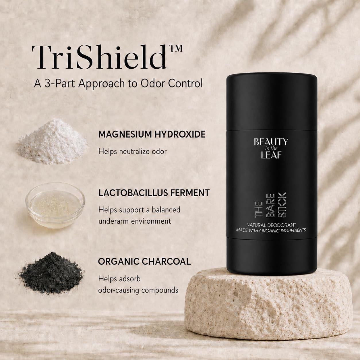 Natural & Organic Deodorant for Women & Men | For Sensitive Skin | Aluminum Free | Baking Soda Free | Unscented | All Day Odor Control Powered by TriShield™: Magnesium, Probiotics & Charcoal | 3.1 oz image 3