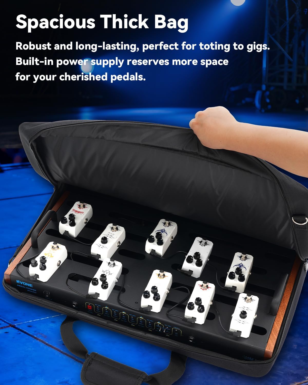 RVONE Extra Large Guitar Pedal Board with Built-in Power Supply | 24.02×12.6" Aluminum Powered Pedalboard for Guitar Effects | Proffessional Pedal Organizer for Live, Studio, Rehersal, Tour Use