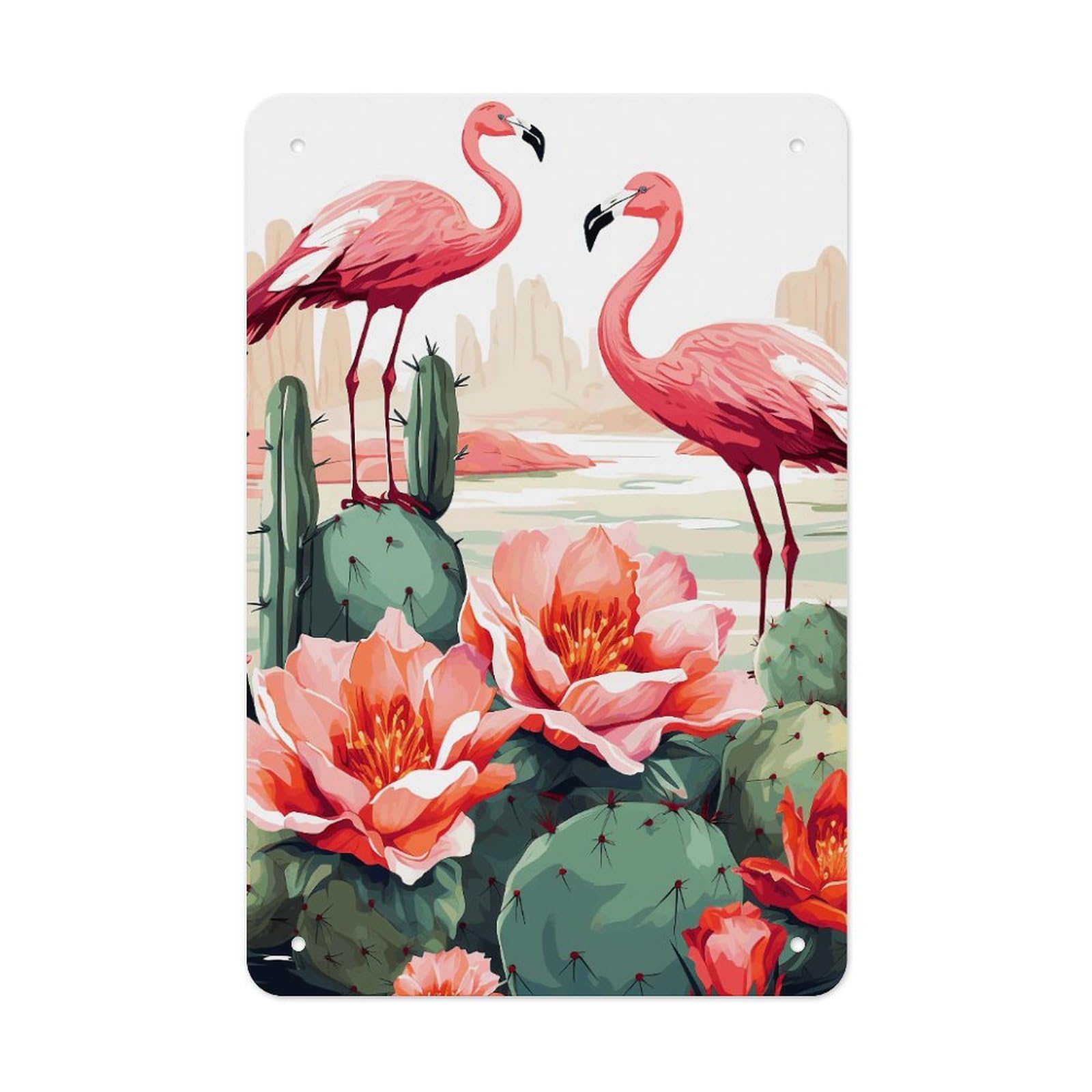QMNLKH Cactus Flamingo Rose Flowers Plaques for Wall Decor, Personalized Metal Tin Sign for Home, Multifunctional Poster for Office, Fashion Painting for Hallway, Wall Art Pictures, 7.9x11.8Inch