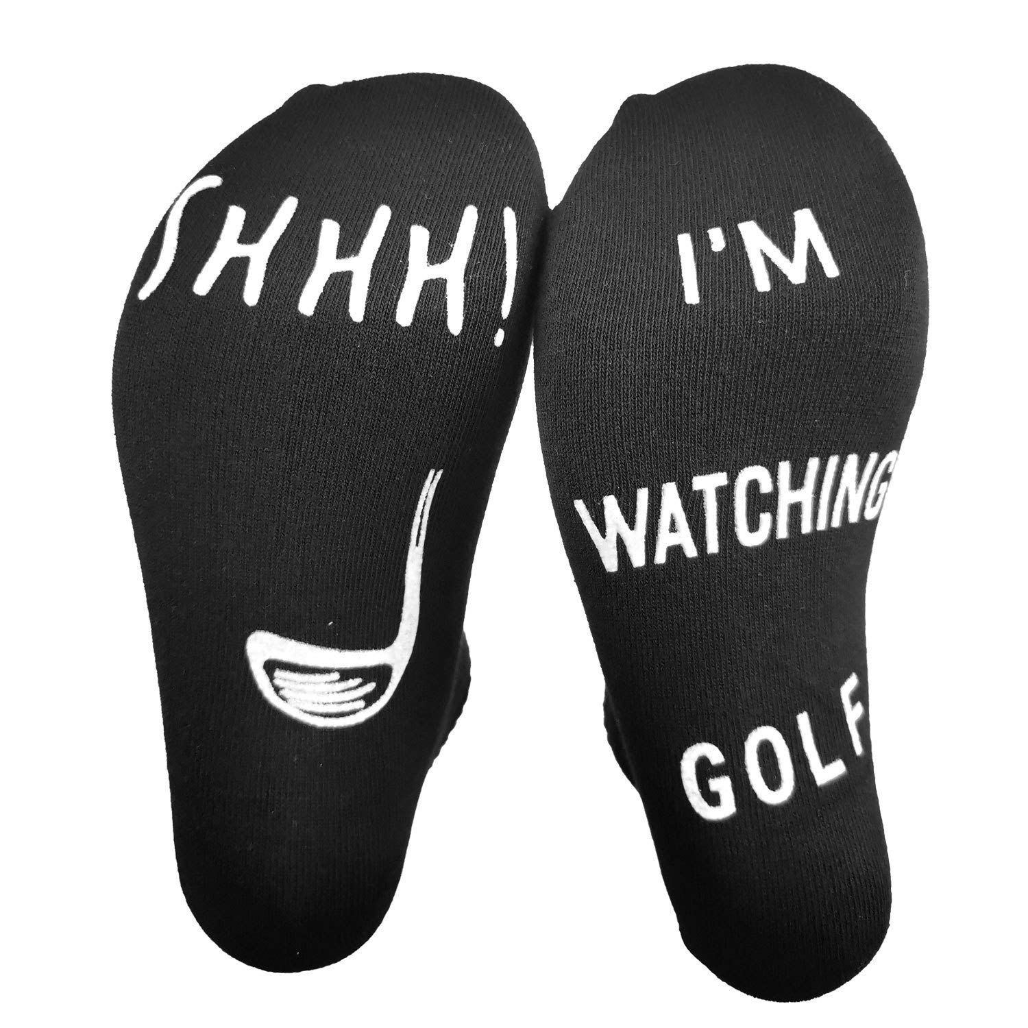 SoulQool Funny Golf Socks,Shhh! I'm Watching Golf Novelty Crew Socks Letter Printed Non-slip Ankle Socks for Golf Fan (Black)