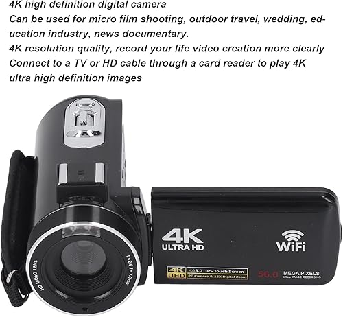 Miniatura 4 de Luqeeg Videocámara digital, videocámara de video 4K Ultra HD, zoom digital de 18X, cámara de vlogging de 48MP con pantalla táctil de 3 pulgadas,