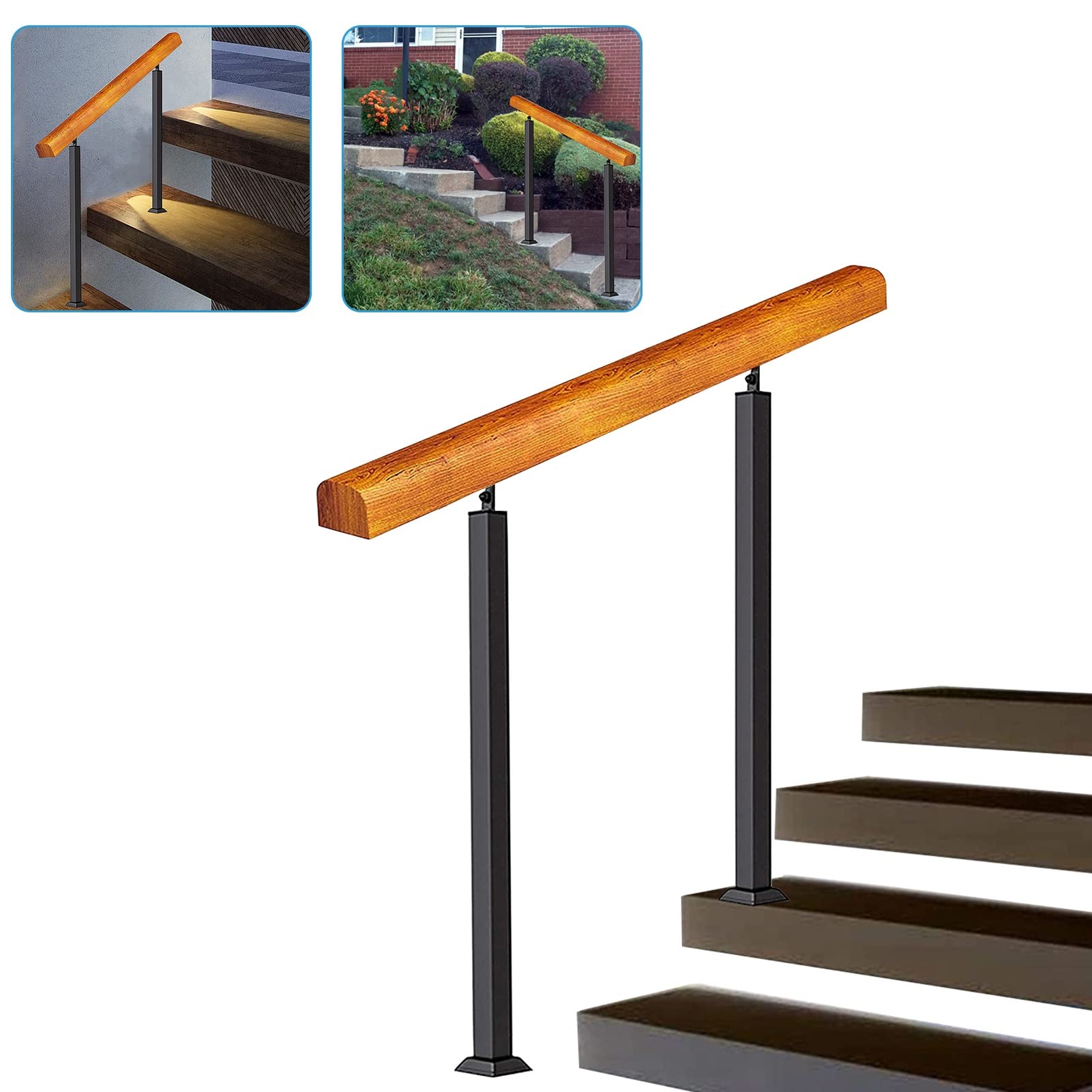 Rampe d'escalier en bois avec double poteau personnalisable pour maison et loft