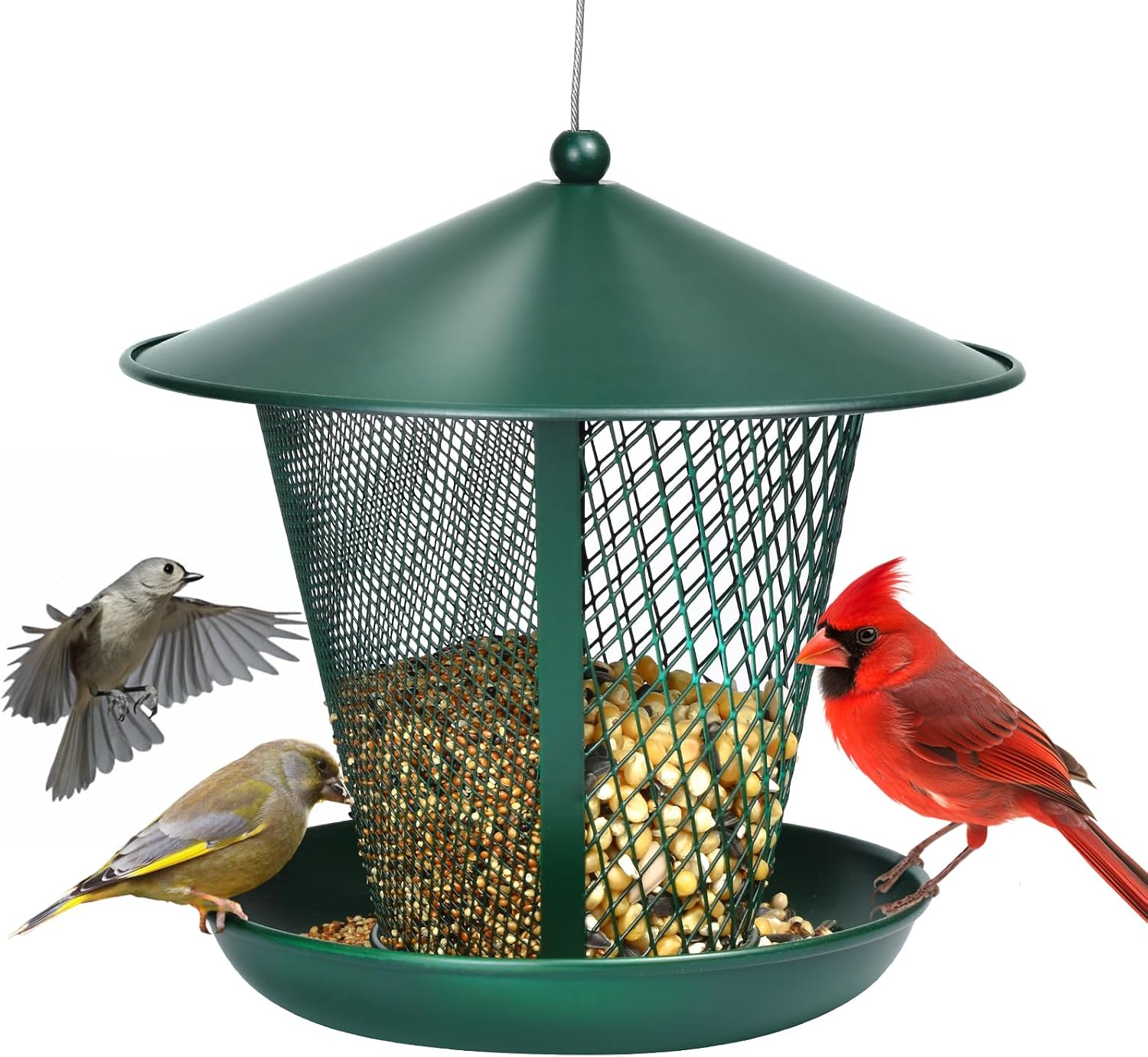 Samhe Hanging Bird Feeder, Heavy Duty Metal Mesh Dual Wild Bird Feeder Squirrel Proof Hanging for Outside Garden Yard, Green