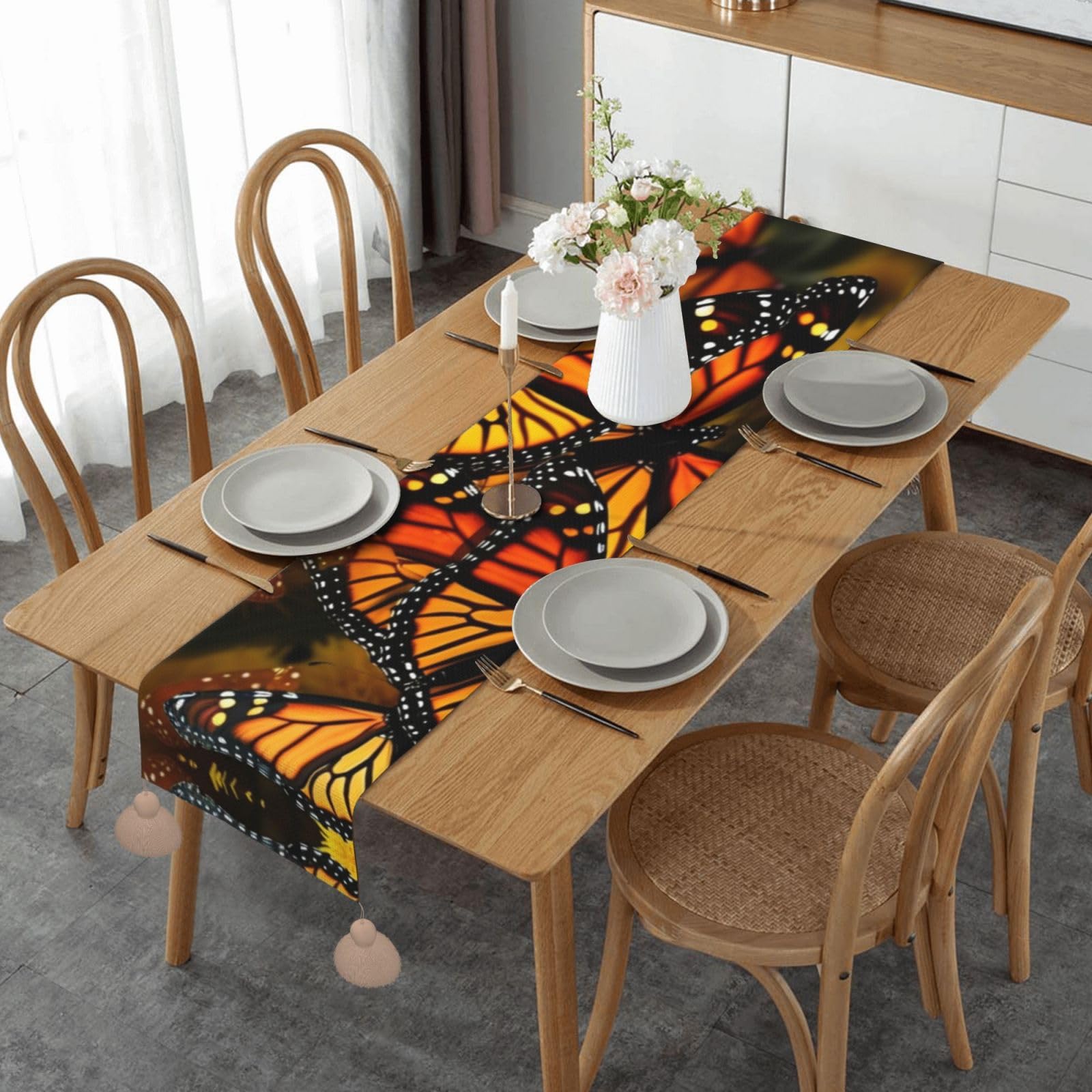 Chemin de table rustique papillons monarques - Décoration d'intérieur de ferme pour fête