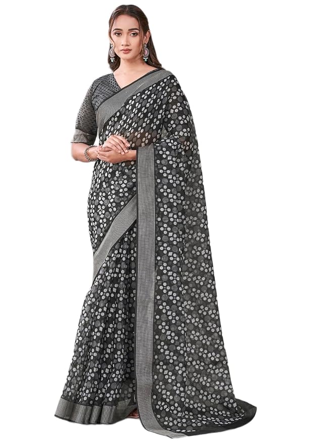 Satrani Women's Chanderi Printed & Embroidery Saree with Unstitched Blouse Piece