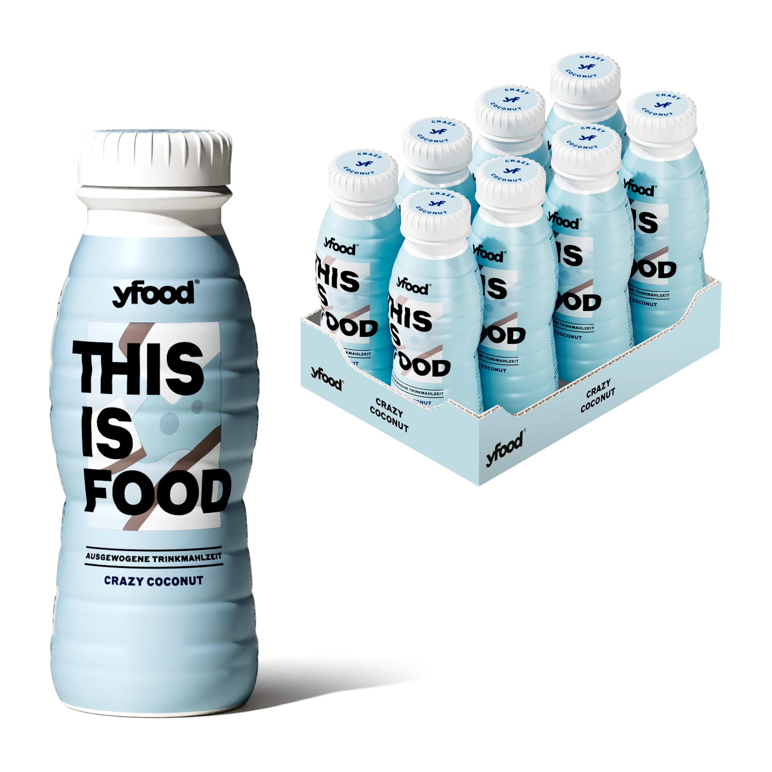 yfood Drink Crazy Coconut, 8 x 330 ml, Leckere Trinkmahlzeit für unterwegs THIS IS FOOD Drink, 23 g Protein, 26 Vitamine und Mineralstoffe, Geschmack Kokosnuss, inkl. 2 € Pfand