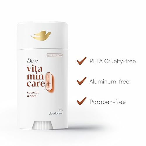 Miniatura 7 de Dove VitaminCare+ Desodorante en barra libre de aluminio, coco y karité para protección de olores 72H, desodorante transpirable para mujeres, 2.6