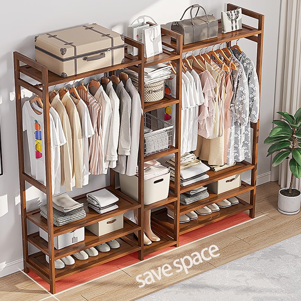 Perchero Burro Bambú, Armario Abierto Madera Perchero, Multifuncional Armario Abierto Burro Maciza Perchero Estante Dormitorio For Zapatos para Ropa Zapatos Bolsas, Carga: 100 kg