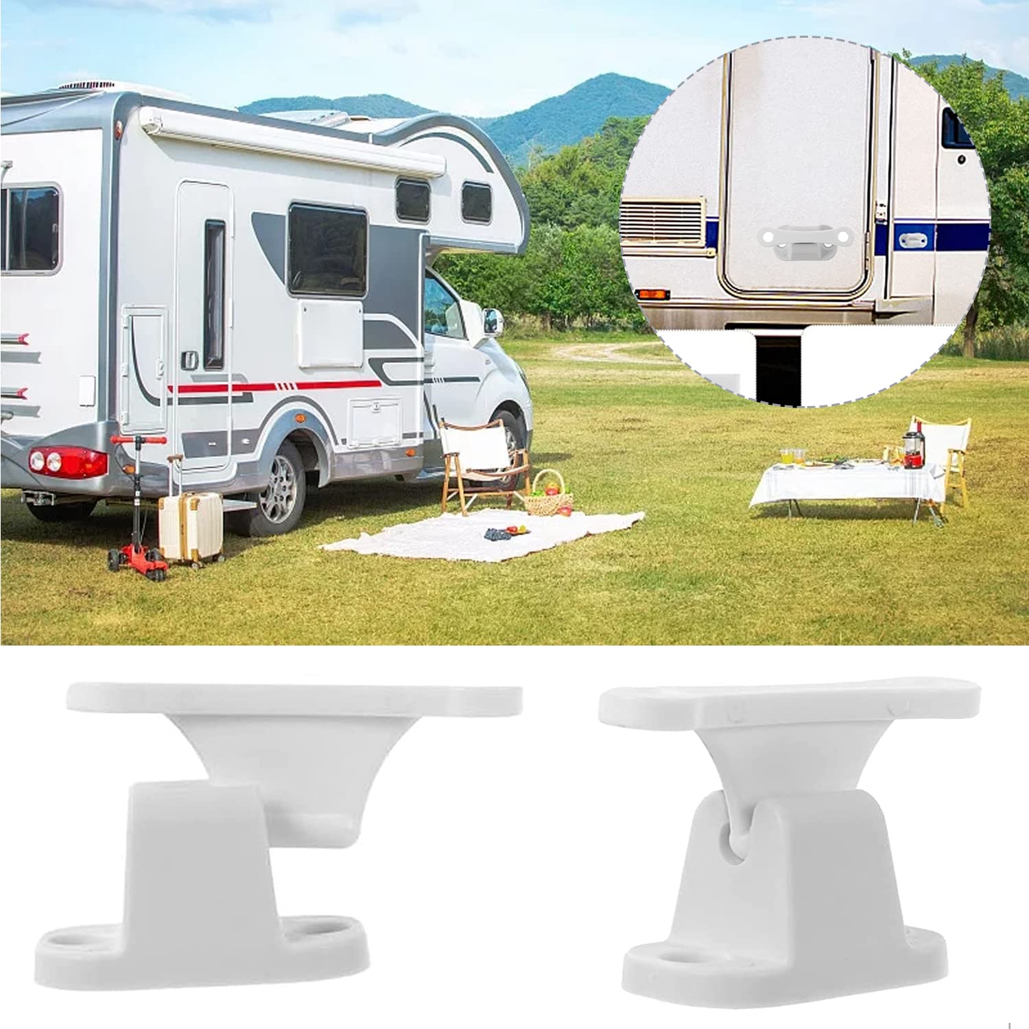 2 Blocs Porte Pour Caravane Ou Camping-car - Forme En T, Blanc - Retient La Porte Et Protège Les Murs