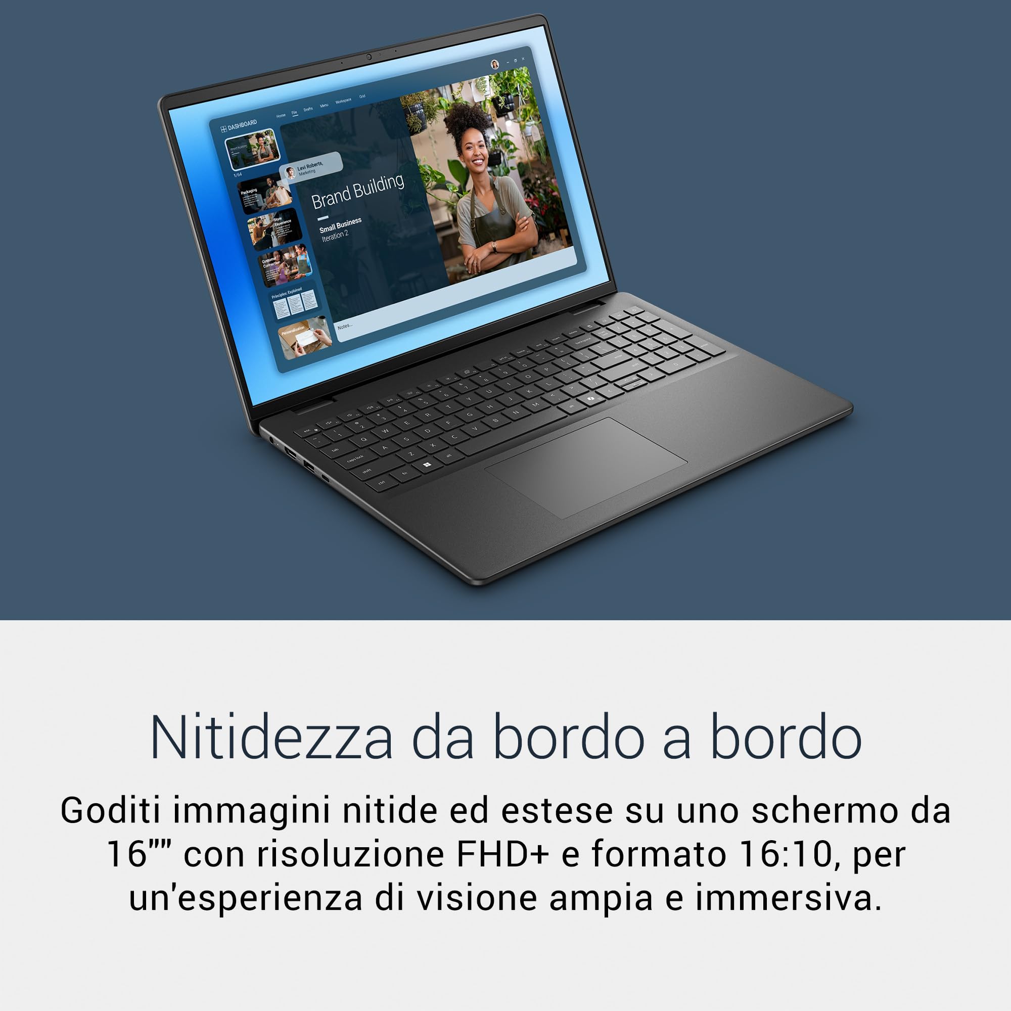 Dell 16 Laptop DC16250 – 16" FHD+ 16:10 (1920x1200), Intel Core 5 Series 1, Grafica Intel UHD, 16GB RAM DDR5, 512GB SSD, Win 11 Home, Tastiera Retroilluminata QWERTY, Lettore Impronte Nero Carbonio