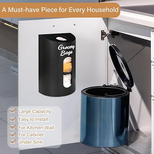 Miniatura 2 de Soporte para bolsas de plástico montado en la pared, soporte de madera para bolsa de comestibles, dispensador de bolsas de plástico de granja debajo