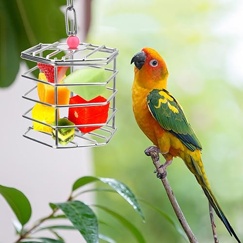 Miniatura 6 de Alimentador de forraje de acero inoxidable para pájaros, caja de alimentación colgante para guacamayo, cacatúa gris africana, cacatúa, jaula de