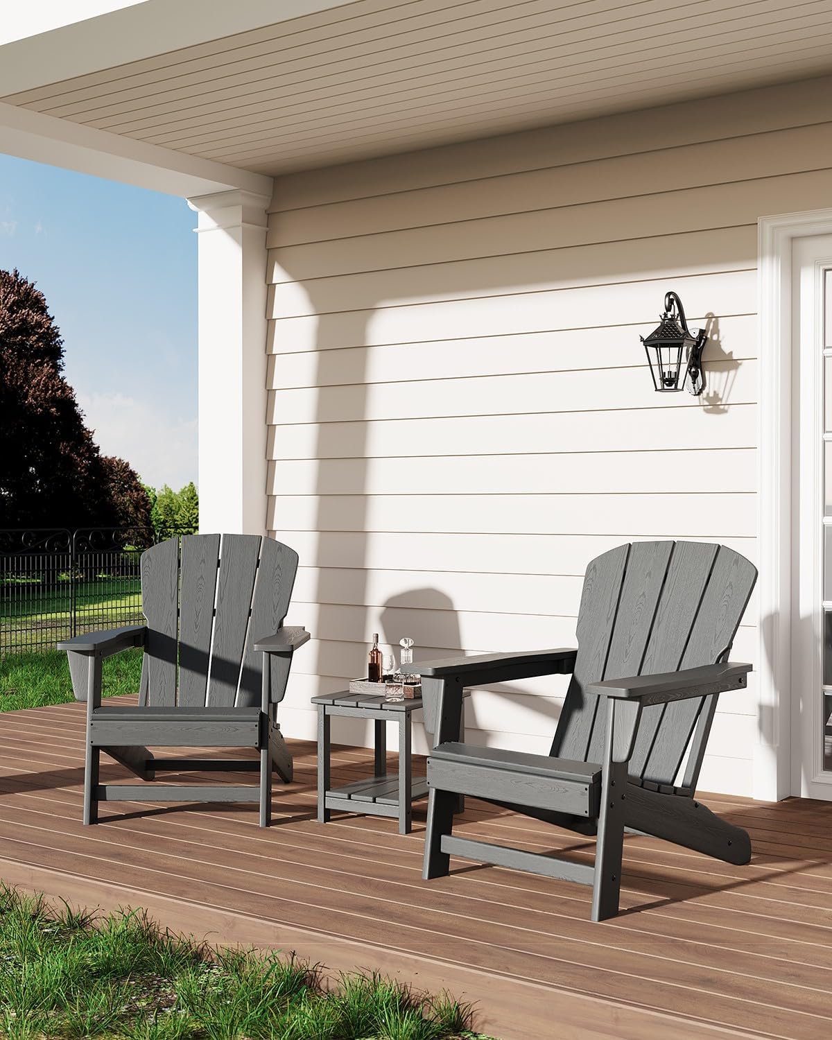 Modern HDPE Plastic Adirondack Chair - Oversize 380 LB Poly Lumber Weather Resistant Firepit Chair - Outdoor Patio Chairs with Wooden Textured for Garden, Backyard, Lawn, Deck, Pool, Porch - Grey
