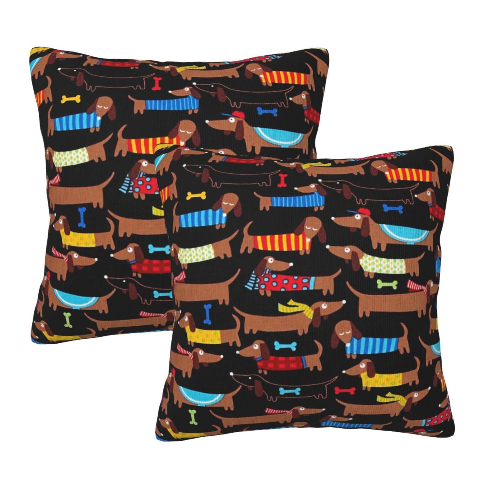 Taies d'oreiller Teckels carrées imprimées lot de 2 housses de coussin de lit