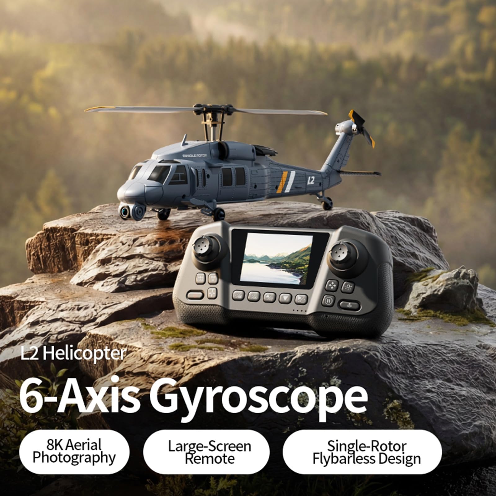 RC Hubschrauber Brushless 4CH intelligenter Ferngesteuerter Hubschrauber mit eingebautem HD-Display-Controller und GPS Optical Flow für Erwachsene 2 Akkus