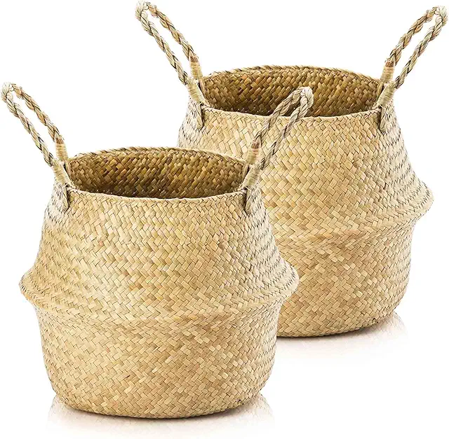 Seegras Korb: Faltbarer Naturkorb für Pflanzen & Aufbewahrung (24x20cm)