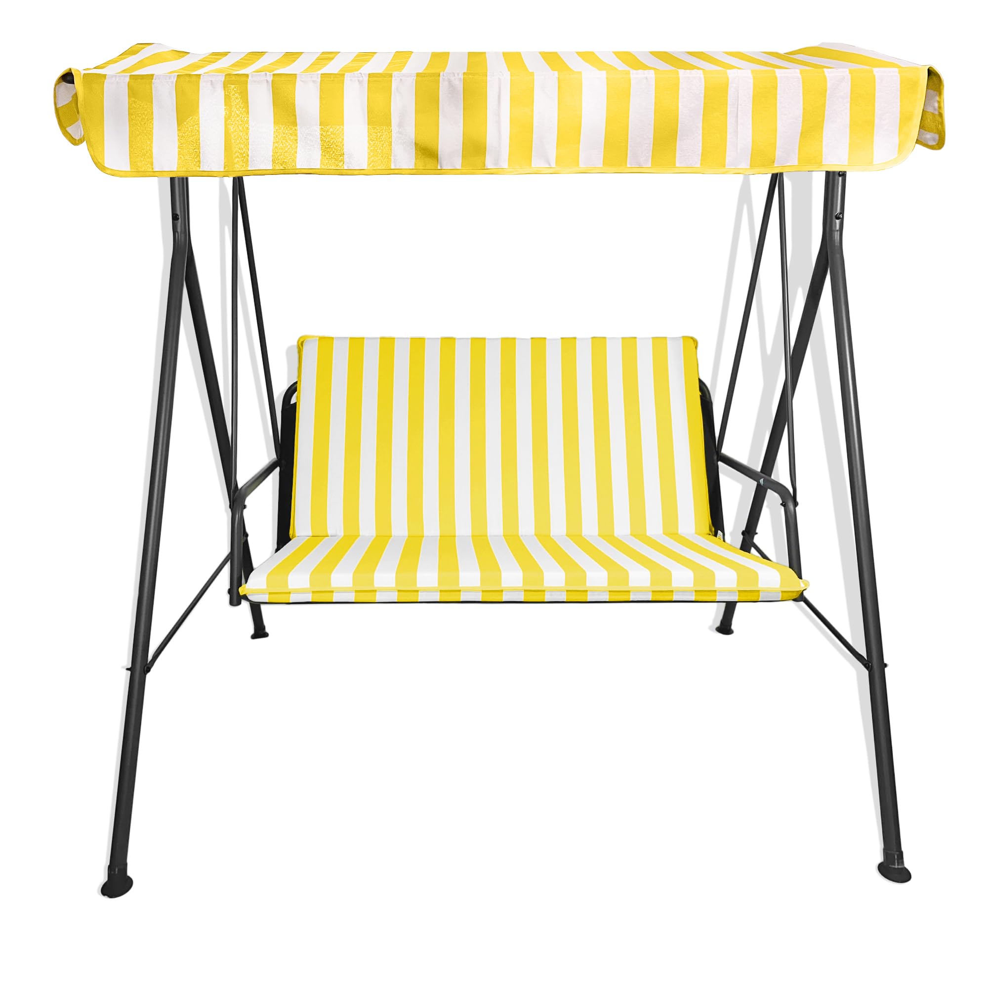 Il Tuo Artigiano Design Cuscino Fasciato per Dondolo 3 posti Imbottito - Made in Italy - Set Seduta e Schienale con Tettuccio (Cuscini 110x55 | Telo 144x124, Bianco e giallo)
