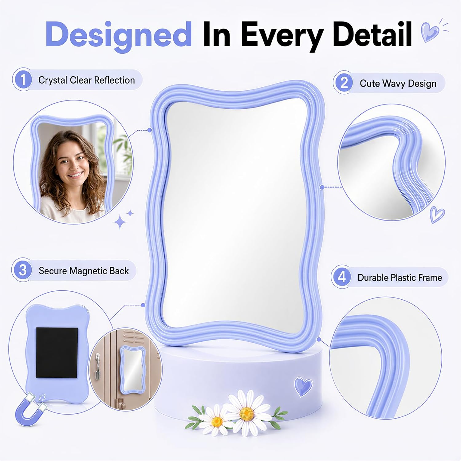 MR.MATE Magnetic Locker Mirror, 5x7 Small Blue Mirror for School Lockers