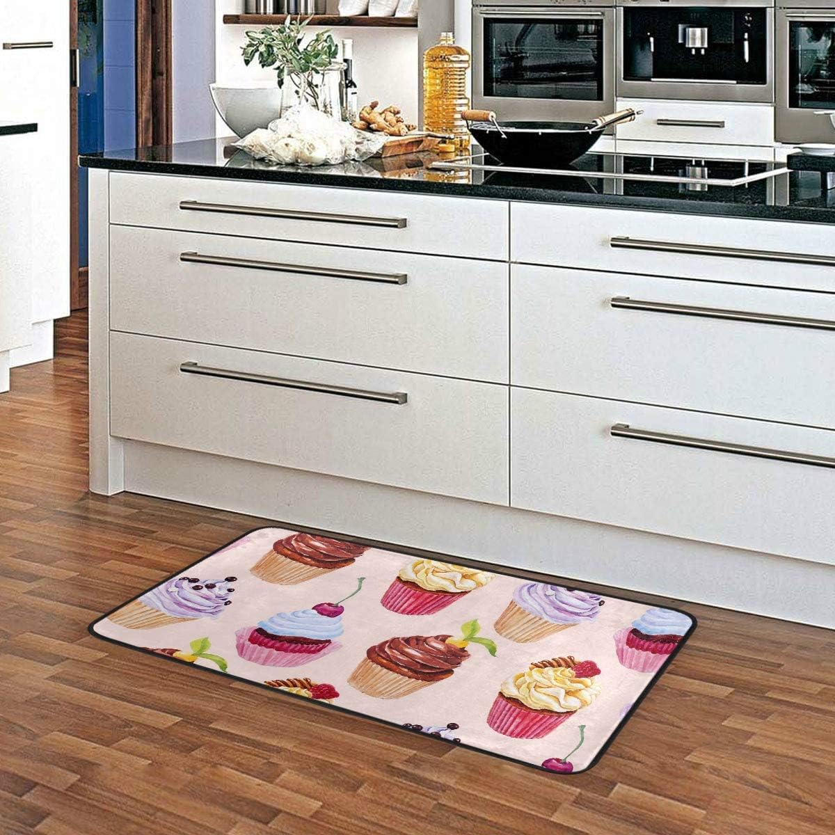 Kitchen Rugs Watercolor Cupcakes Design Non-Slip Soft Kitchen Mats Bath Rug Runner Doormats Carpet for Home Decor, 39" X 20"
