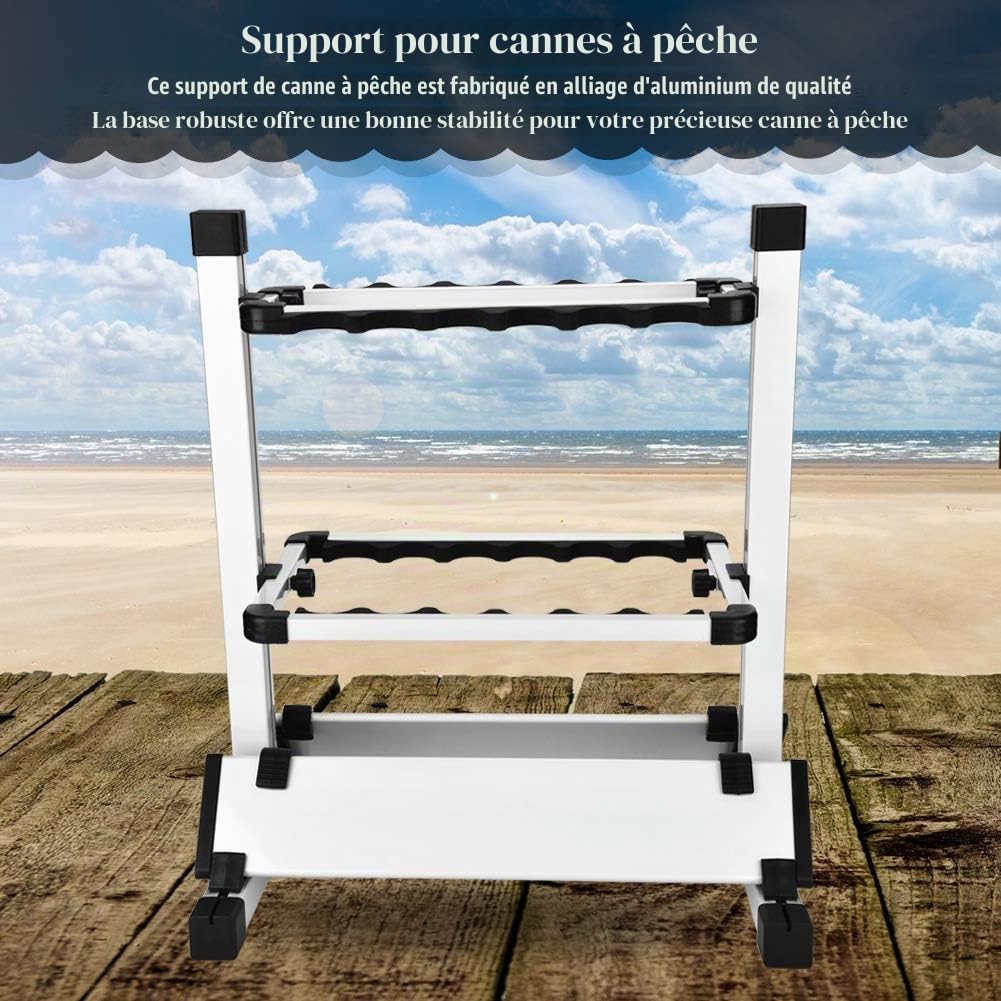 Support de Canne à Pêche en Aluminium - Portable pour 12 Trous de Tige