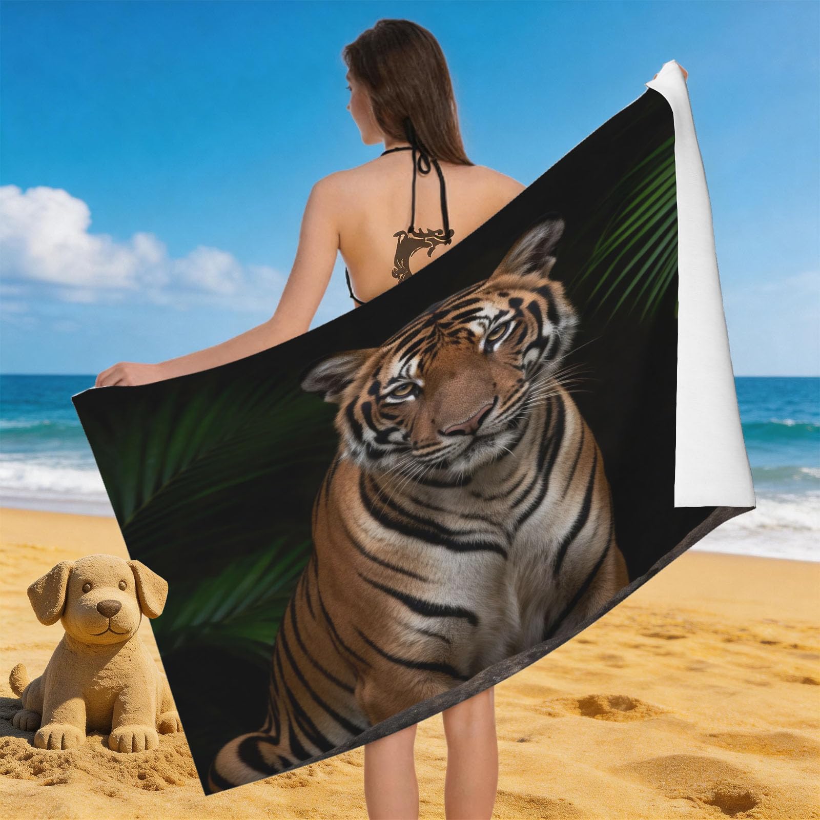 Leichong 3D Tiger Beach Towel Large Microfiber Soft Quick Dry for Adults, Simple Themed Bath Towel Lightweight Soft Absorbent for Travel Swimming Pool Sports, 180 x 90 cm