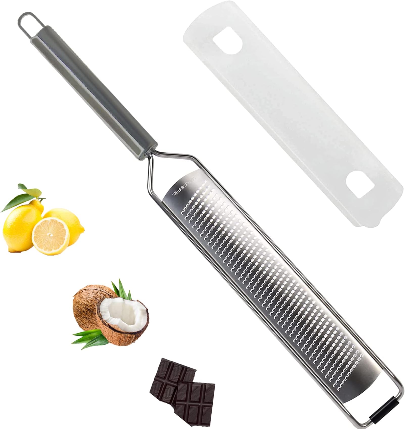 Upgraded Zester Grater with Handle, Professional Kitchen Zester Tools for Lemon, Cheese, Ginger, Garlic, Citrus, Lime, wide & Razor-Sharp Stainless Steel Blade, Blue Soft Grid Handle
