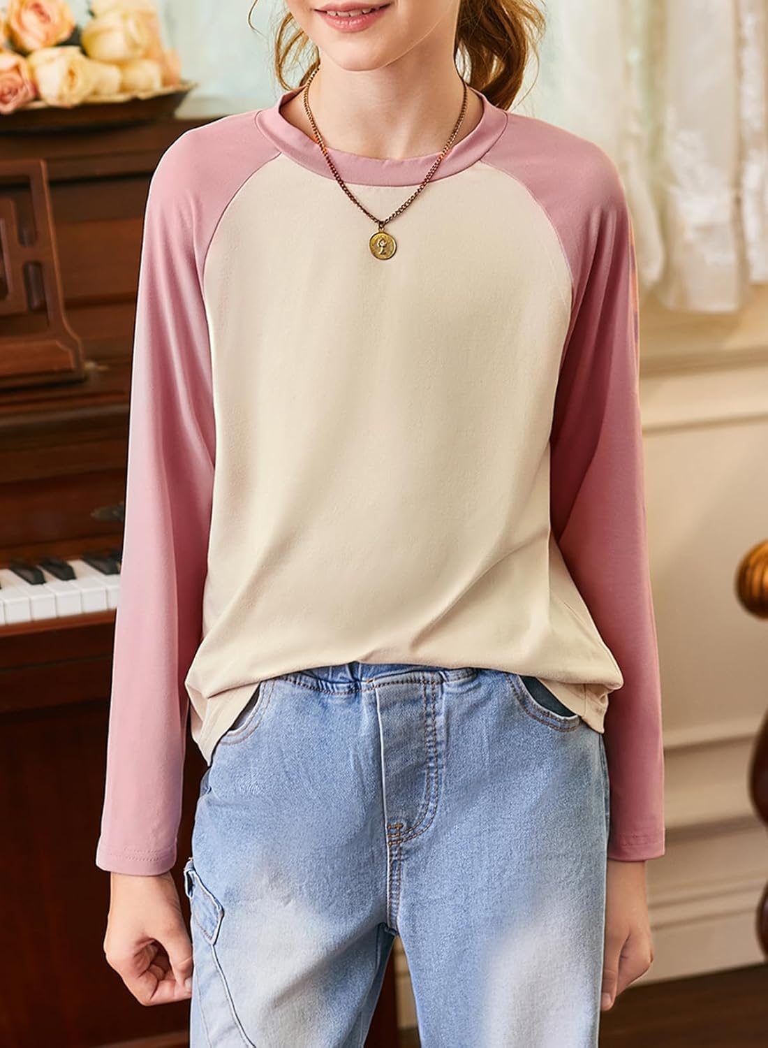 blibean Tween Girls Color Blocked Long Sleeve T-Shirt Size 6-15 Years - Image 7