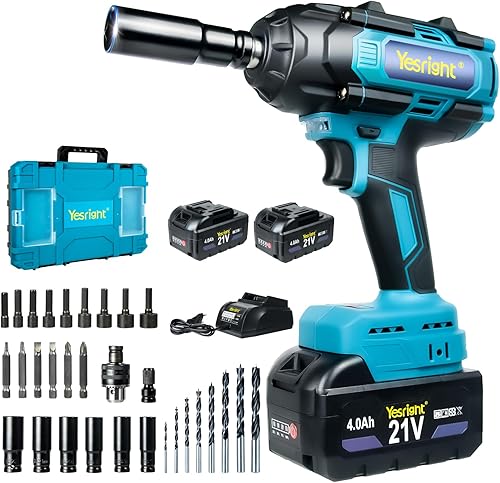 Llave de impacto inalámbrica 1000N.m de 1/2 pulgada, pistola de alto par de 4800 RPM con 2 baterías de 4.0 Ah, llave eléctrica sin escobillas con