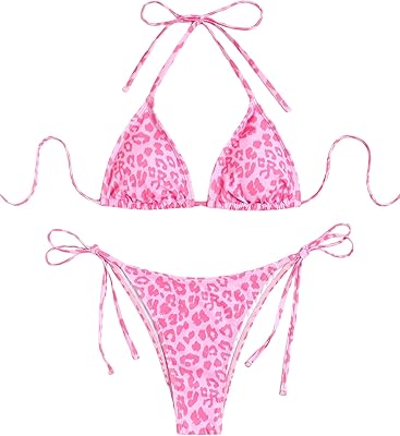 ZAFUL Womens Printed Triangle Bikinis 2 Piece Halter Bikini Sets High Cut Bathing Suit Side Tie Swimsuits