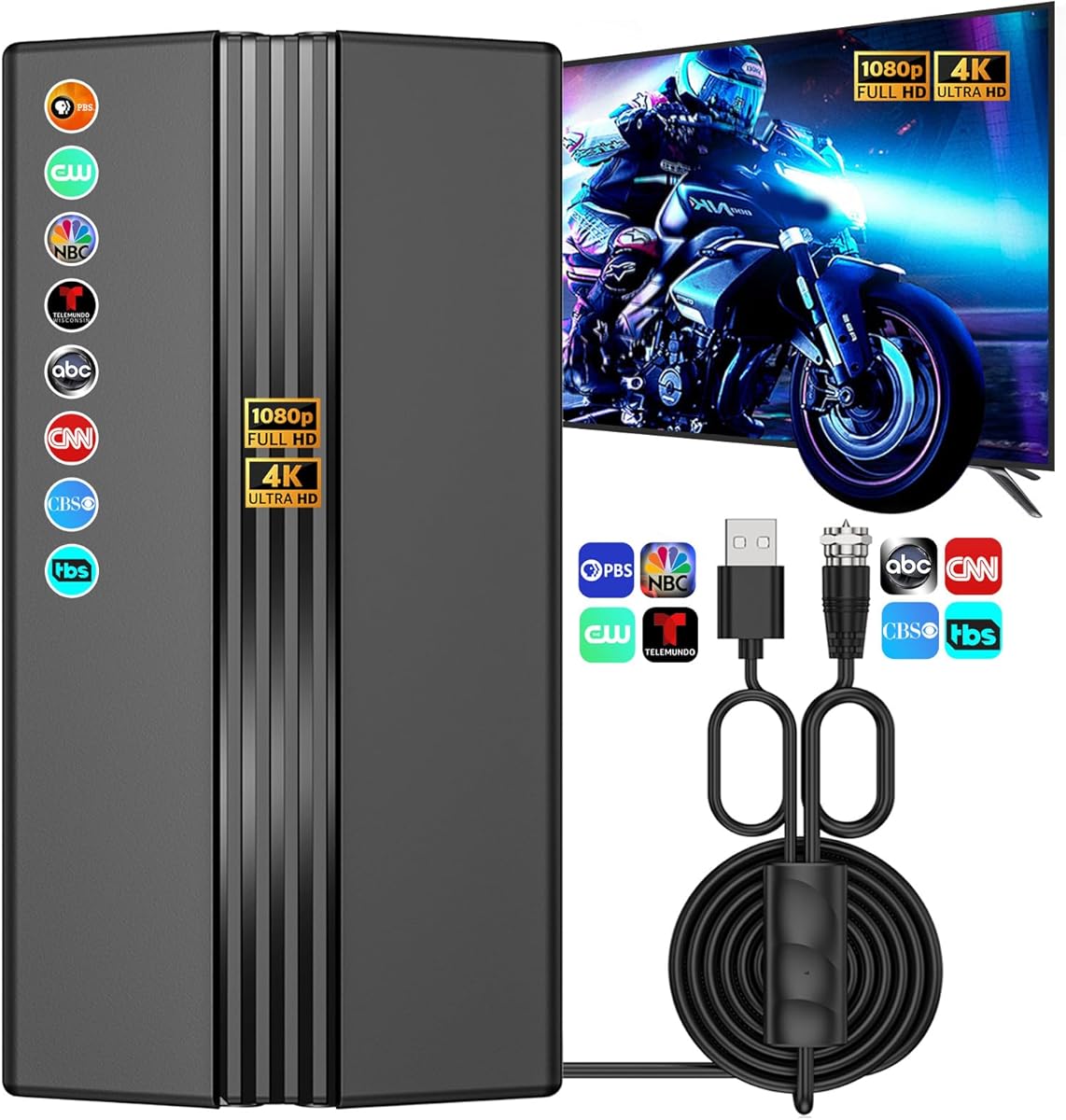 2026 TV Antenna for Smart TV, 2200+ Miles Range, 360° Reception, Indoor/Outdoor Antenna for Local Channels, Supports 4K 1080p HD, 33FT Coax Cable, Easy Installation