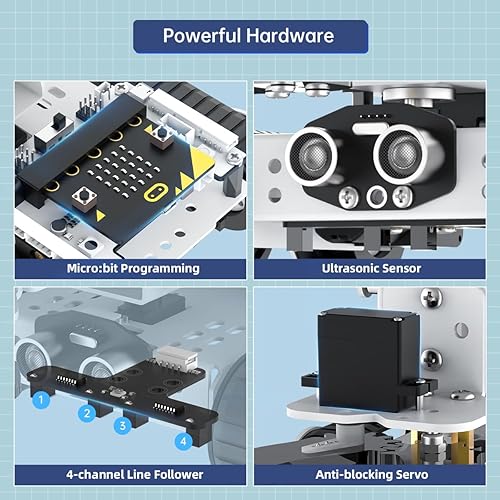 Miniatura 3 de Qtruck - Robot inteligente 4 en 1 para programación Microbit V2, proyecto STEM, kit de robot educativo, auto tanque rastreado para principiantes