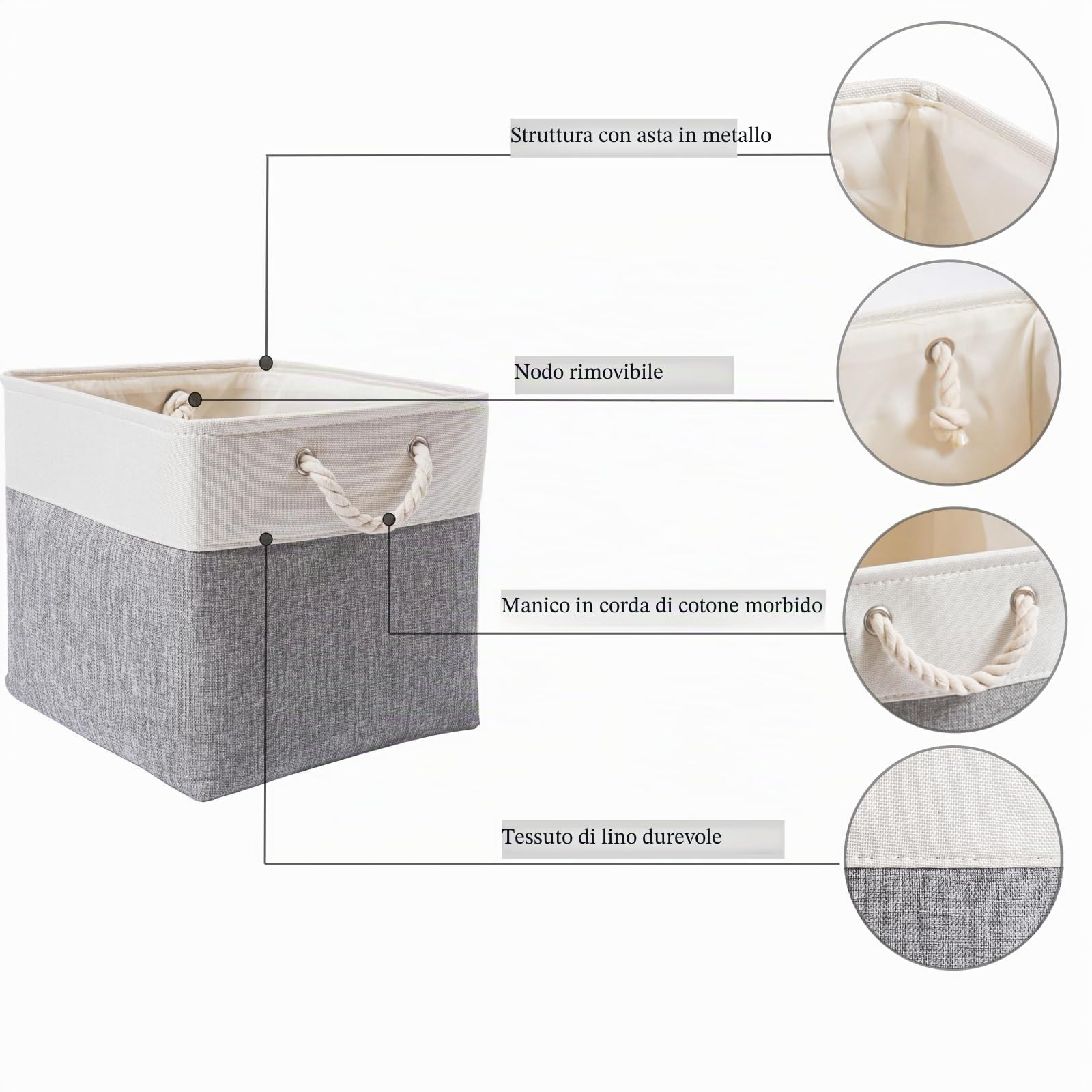 Mangata Scatole per Armadio Tessuto, 33 x 38 x 33cm Scatola Porta Oggetti,Cestini in Tessuto di Grandi Dimensioni(Grigio/Bianco, Confezione da 4)