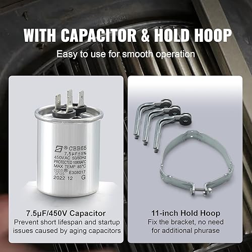 Miniatura 3 de VEVOR Motor soplador de horno de 12 HP, 208230 V 2.7 amperios, 1075 rpm, 5 velocidades, rotación CWCCW, 48 marcos de 3.4 pulgadas de longitud del