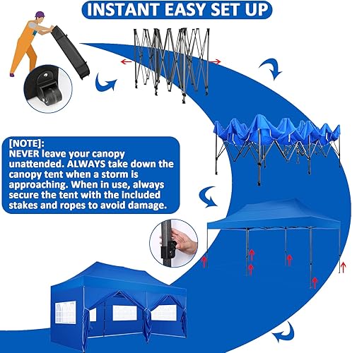Miniatura 348 de COBIZI - Toldo desplegable de 10 x 10 pies, 4 paredes laterales, FPU 50+ para todo el año, resistente al viento, impermeable, uso comercial, Gris