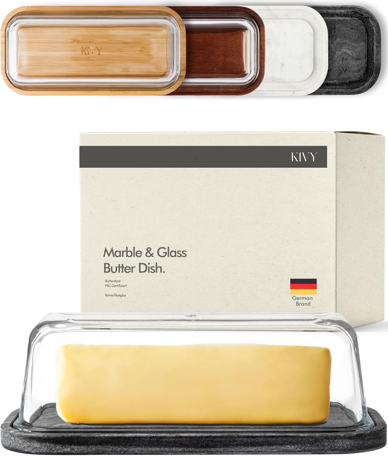 KIVY Butter Dish (Black Marble & Glass) – For countertop and refrigerator door shelf – Marble butter keeper – Stone butter dish – Glass butter dish with lid – Dishwasher Safe KIVY Butter Dish (Black Marble & Glass) – For countertop and refrigerator door shelf – Marble butter keeper – Stone butter dish – Glass butter dish with lid – Dishwasher Safe